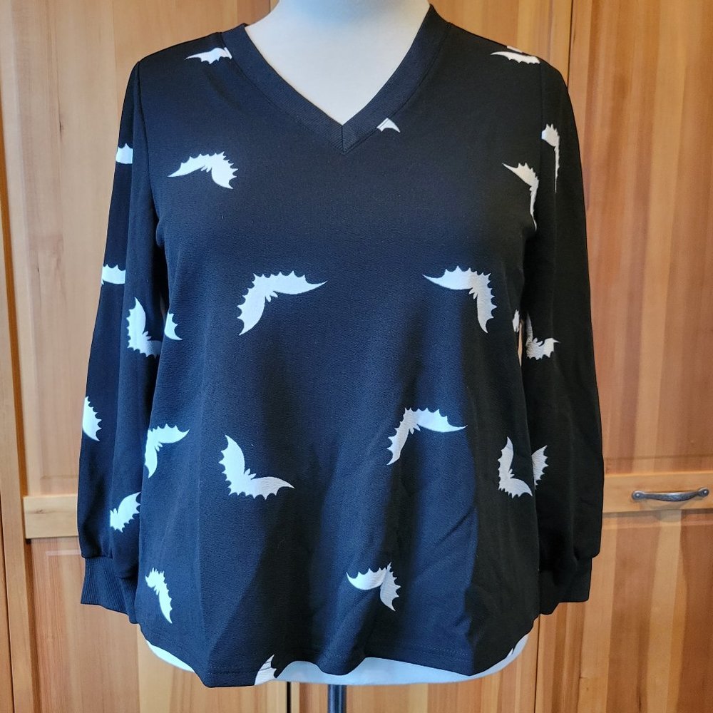 Shein Bat Print Long Sleeve Sweater Top 0XL
